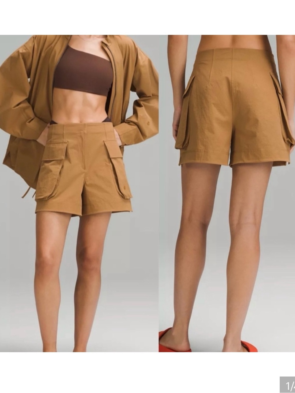 Lululemon Relaxed Fit High Rise Cargo Shorts 4” Size 8, color tan, wore 2x